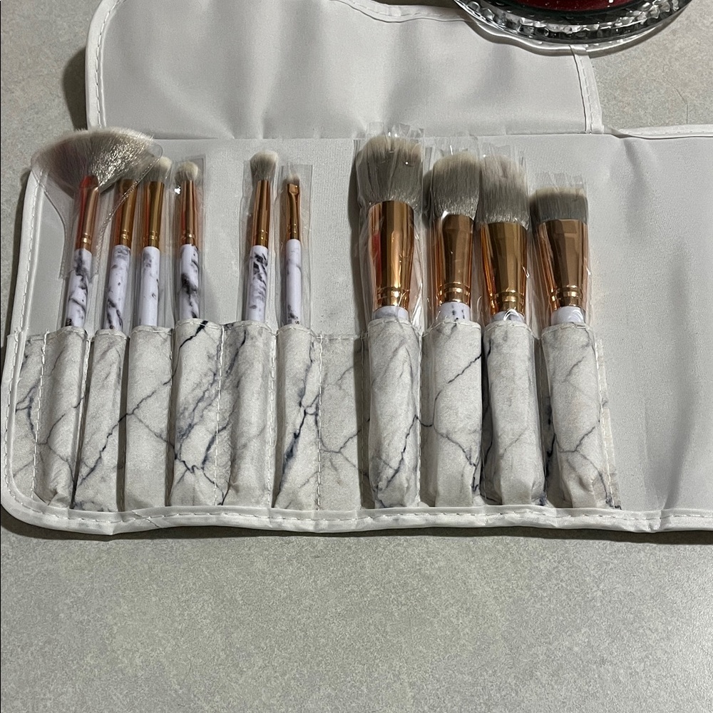 Marble Makeup Brush Set with Rose Gold Accents